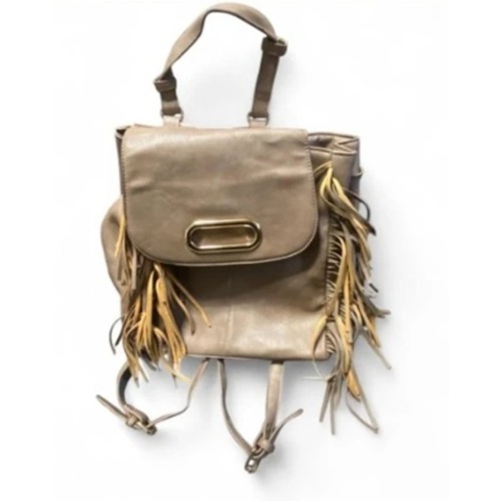 Cato Backpack Vintage Taupe Brown Fringe Boho Faux Leather Bag